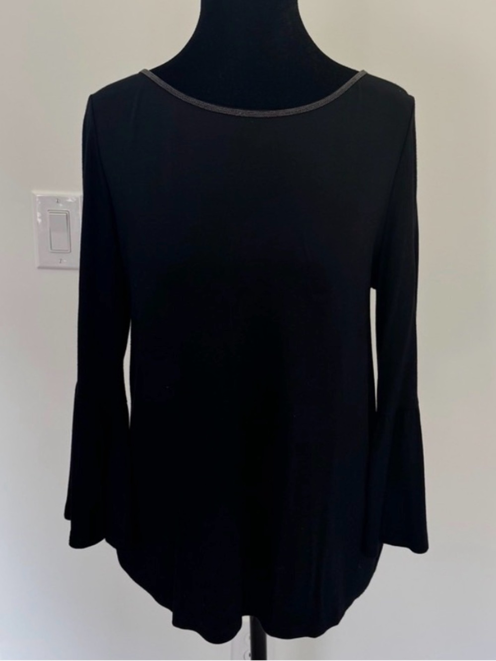 White House Black Market Black Blouse with Silver Trim